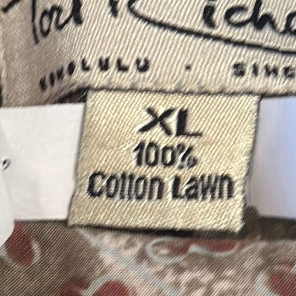 Tori Richard Shirt Mens XL 100% Cotton Lawn Hawaiian Short Sleeve Brown Green - Picture 8 of 9